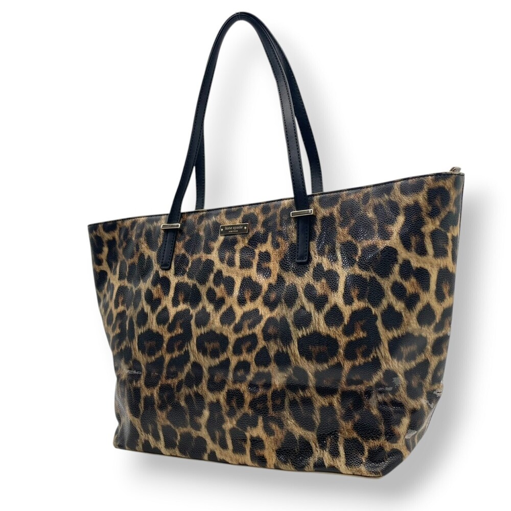 Kate Spade tote bag/handbag, animal print, PVC/patent leather, brown/black, s...
